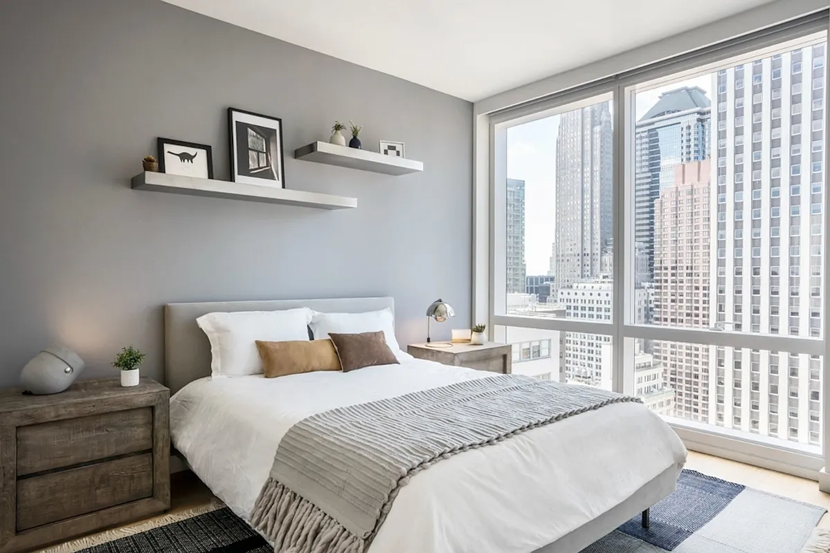 Bedroom with skyline view at 19 Dutch Street #18B