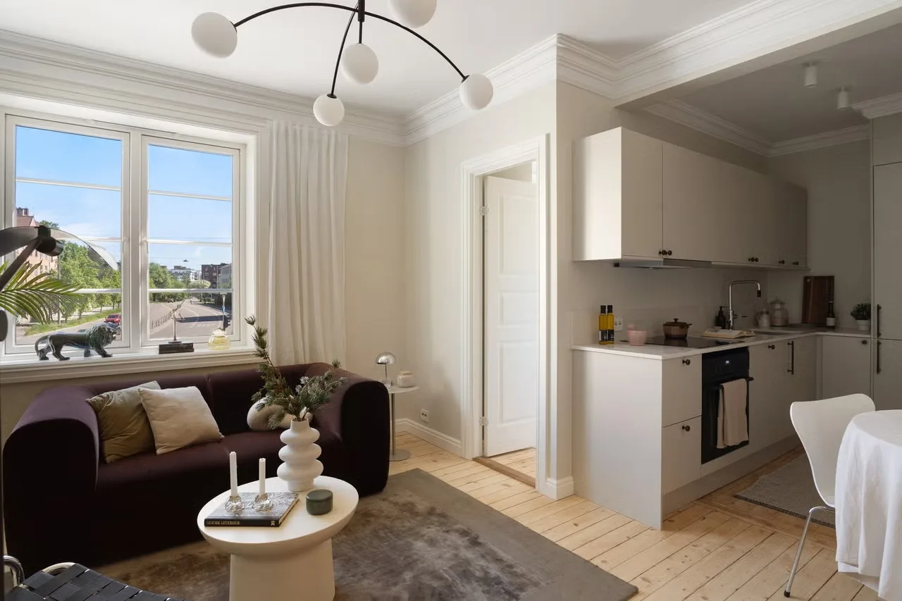 Living room and kitchen at Uelands gate 61 H in Oslo