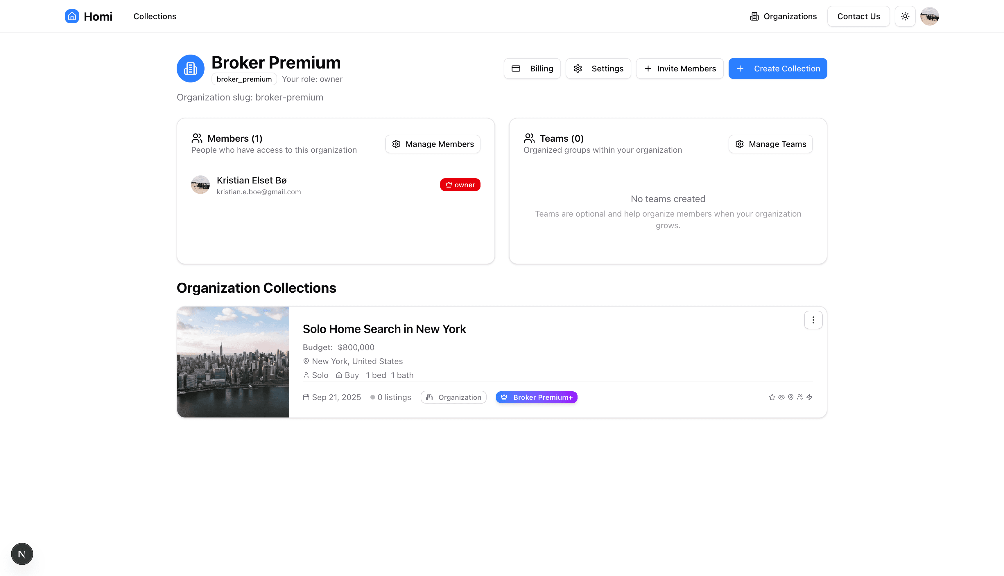 Professional broker dashboard showing multiple client collections and property management