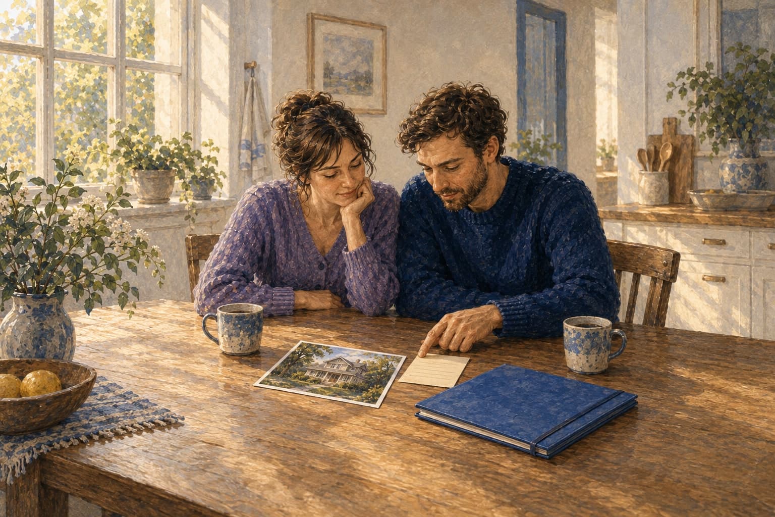 The couple returning the next morning to the same home photograph and the note they left beside it